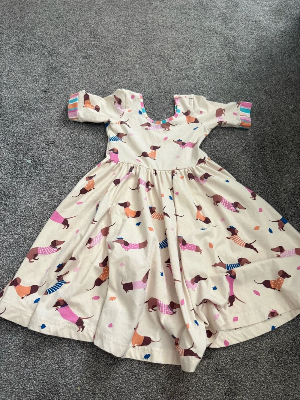 Eleanor Rose Cream Dog Short Sleeve Twirl Dress Sz 6-7